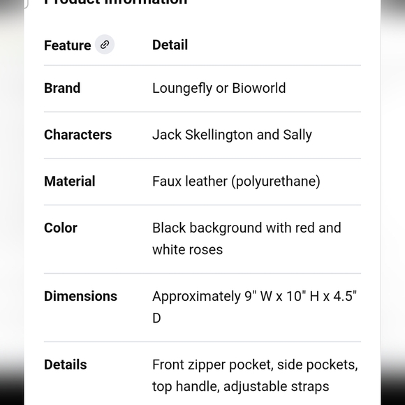 Nightmare Before Christmas Bioworld Black With Red/white Rose Patterned Backpack - Picture 16 of 16